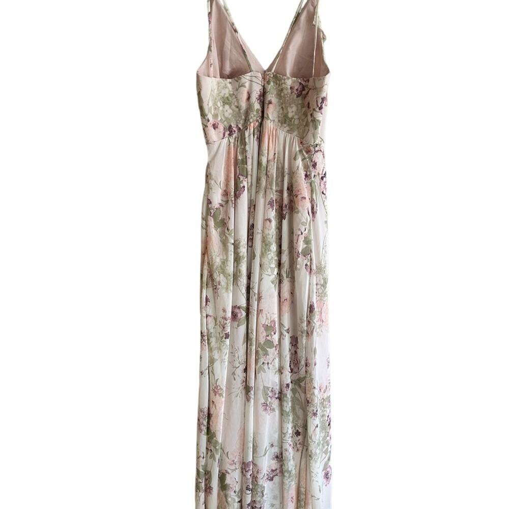 Jenny Yoo Floral Halter Maxi Dress in Cream and Pastel Green - Picture 4 of 11